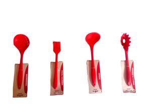 Kit 4 Peças Utensílios Para Cozinha De Silicone Espumadeira Pincel Pegador Concha Original Kit 4 Peças Utensílios Para Cozinha De Silicone Espumadeira Pincel Pegador Concha Original