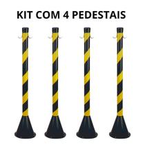 Kit 4 pedestal 90cm zebrado para sinalização preto/amarelo