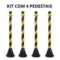 Kit 4 Pedestal 90Cm Zebrado Para Sinalização Preto/Amarelo