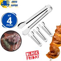 Kit 4 Pegador de Carne em Inox Pegador Gelo Frutas Sobremesas Salada Buffet Restaurante Churrascaria