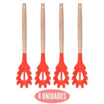 Kit 4 Pegador de Silicone Vermelho Cabo Bambu Multiuso