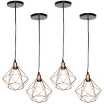 Kit 4 Pendente Aramado Diamante Luminária Lustre Luxo Pequeno Teto Retrô Agp Ilumini Industrial