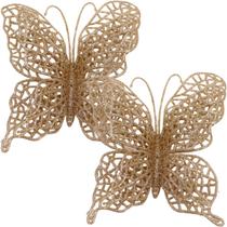 Kit 4 Pendente Árvore Natal Borboleta Natalino Gold De 15cm