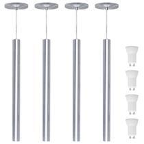 Kit 4 Pendente Luminária Tubo Alumínio Escovado 50 Cm + Lâmpada LED Branco Quente Kit 4 Pendente Luminária Tubo Alumínio Escovado 50 Cm + Lâmpada LED Branco Quente