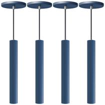 Kit 4 Pendente Luminária Tubo Azul 30 Cm