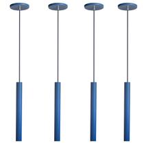 Kit 4 Pendente Luminária Tubo Azul 30 Cm