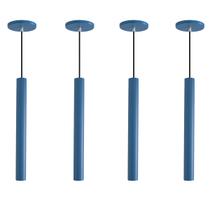 Kit 4 Pendente Luminária Tubo Azul 30 Cm + Lâmpada LED Branco Quente