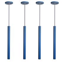 Kit 4 Pendente Luminária Tubo Azul 50 Cm