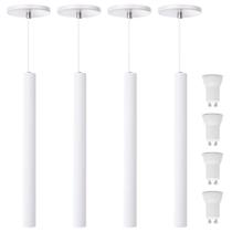 Kit 4 Pendente Luminária Tubo Branco 40 Cm + Lâmpada LED Branco Frio