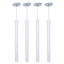 Kit 4 Pendente Luminária Tubo Branco 50 Cm + Lâmpada LED Branco Frio