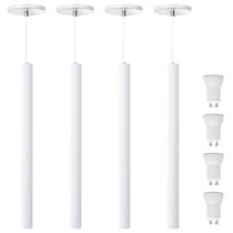 Kit 4 Pendente Luminária Tubo Branco 50 Cm + Lâmpada LED Branco Quente