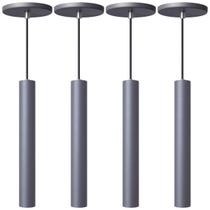Kit 4 Pendente Luminária Tubo Cinza 30 Cm Kit 4 Pendente Luminária Tubo Cinza 30 Cm