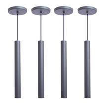 Kit 4 Pendente Luminária Tubo Cinza 30 Cm + Lâmpada LED Branco Quente