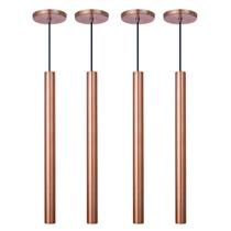 Kit 4 Pendente Luminária Tubo Cobre Rose Gold 50 Cm + Lâmpada LED Branco Frio