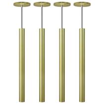 Kit 4 Pendente Luminária Tubo Dourado 50 Cm