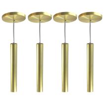 Kit 4 Pendente Luminária Tubo Dourado Cabo Cristal 30 Cm