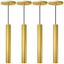 Kit 4 Pendente Luminária Tubo Dourado Fosco 30 Cm