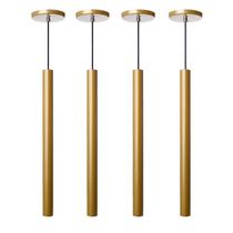 Kit 4 Pendente Luminária Tubo Dourado Fosco 50 Cm + Lâmpada LED Branco Frio