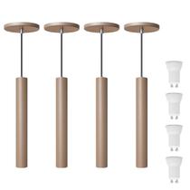 Kit 4 Pendente Luminária Tubo Fendi 30 Cm + Lâmpada LED Branco Quente