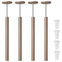 Kit 4 Pendente Luminária Tubo Fendi 50 Cm + Lâmpada LED Branco Quente