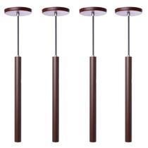 Kit 4 Pendente Luminária Tubo Marrom 30 Cm