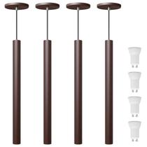Kit 4 Pendente Luminária Tubo Marrom 50 Cm + Lâmpada LED Branco Frio