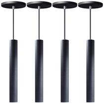 Kit 4 Pendente Luminária Tubo Preto 30 Cm