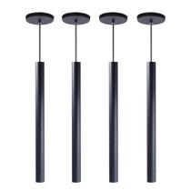 Kit 4 Pendente Luminária Tubo Preto 50 Cm + Lâmpada LED Branco Quente