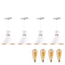 Kit 4 Pendente Lustre Luminária Berlin 23cm Branco + Led Retrô Vintage Moderno Kit 4 Pendente Lustre Luminária Berlin 23cm Branco + Led Retrô Vintage Moderno