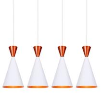 Kit 4 Pendente Lustre Luminária Canada Branco Topo Cobre