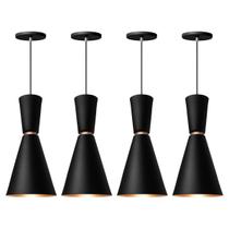 Kit 4 Pendente Lustre Luminária Cone Moscou 39cm Preto