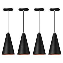 Kit 4 Pendente Lustre Luminária Cone Preto