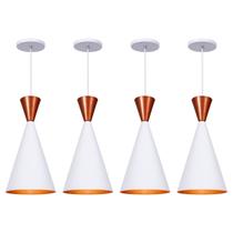 Kit 4 Pendente Lustre Luminária Londres Branco Topo Cobre Kit 4 Pendente Lustre Luminária Londres Branco Topo Cobre