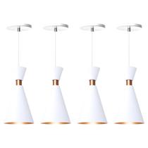 Kit 4 Pendente Lustre Luminária Mini Pequim Branco 24cm