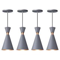 Kit 4 Pendente Lustre Luminária Mini Pequim Cinza 24cm