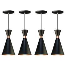 Kit 4 Pendente Lustre Luminária Mini Pequim Preto 24cm