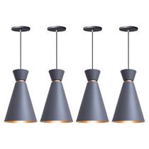 Kit 4 Pendente Lustre Luminária Pequim Cinza 30cm
