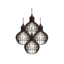 Kit 4 Pendente Lustre Luminoso Teto Turin Mdf E27-21x18cm