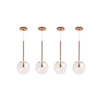 Kit 4 Pendente Lux Cobre Rose Gold Globo Vidro 20Cm + Led