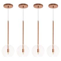 Kit 4 Pendente Lux Cobre Rose Gold Globo Vidro + Led Kit 4 Pendente Lux Cobre Rose Gold Globo Vidro + Led