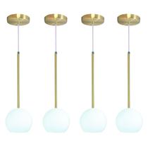 Kit 4 Pendente Lux Dourado Globo Vidro Branco Fosco + Led Kit 4 Pendente Lux Dourado Globo Vidro Branco Fosco + Led