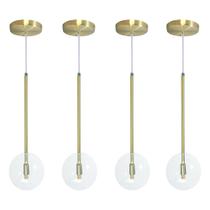 Kit 4 Pendente Lux Dourado Globo Vidro Cristal + Led