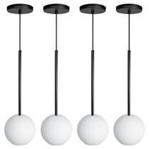 Kit 4 Pendente Lux Preto Globo Vidro Branco + Led Kit 4 Pendente Lux Preto Globo Vidro Branco + Led