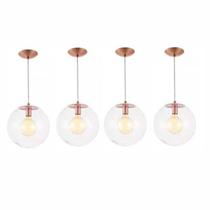 Kit 4 Pendente Redondo Esfera 30cm Vidro Cristal Madelustre Kit 4 Pendente Redondo Esfera 30cm Vidro Cristal Madelustre