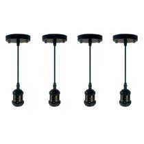 Kit 4 Pendente Soquete Retrô Industrial E27 Preto