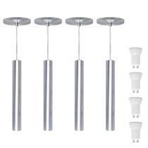 Kit 4 Pendente Tubo Alumínio Escovado 30cm LED Branco Neutro Kit 4 Pendente Tubo Alumínio Escovado 30cm LED Branco Neutro