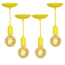 Kit 4 Pendente Tubo Cilindro Alumínio Amarelo com Lampada