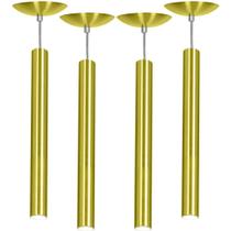 Kit 4 Pendente Tubo Cilindro Alumínio Dourado 50Cm + Led 6k