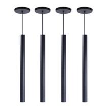 Kit 4 Pendente Tubo Preto 50 Cm Cabo 4m + LED Branco Quente