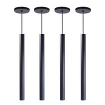 Kit 4 Pendente Tubo Preto 50 Cm + Lâmpada LED Branco Neutro